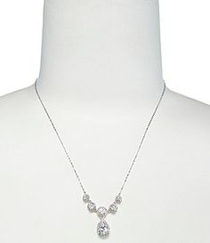 Nadri Pear Drop Frontal Necklace #Dillards Silver Single Strand Cubic Zirconia Necklace, Formal Silver Bridal Necklace With Adjustable Chain, Elegant Silver Teardrop Pendant Chain Necklace, Formal Silver Drop Necklace With Adjustable Chain, Elegant Teardrop Pendant Necklace With Lobster Clasp, Elegant Dangle Drop Necklace With Lobster Clasp, Crystal Jewelry With Lobster Clasp For Wedding, Silver Wedding Necklace With Lobster Clasp, Bridal Apparel