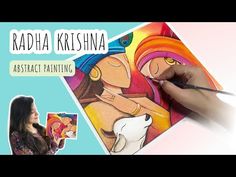 a woman holding a paintbrush in front of a painting with the words radia keshna on it