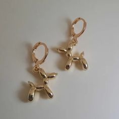 Gold 3d Balloon Animal Dangle Earrings I Handmake These So Let Me Know If You Want Any Alterations. I Can Change Clasps To Hooks Or Hoops. 3d Balloon, I Can Change, Balloon Animals, Earrings Color, Let Me Know, Dangle Earrings, Balloons, I Can, Jewelry Earrings