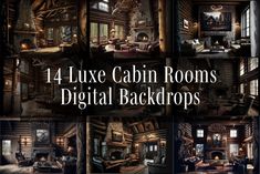 4 luxury cabin rooms with digital backgrounds for photoshopped and texturing, all in different styles