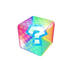 a colorful dice with a question mark on the front and bottom part in white background