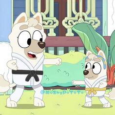 two cartoon dogs standing next to each other