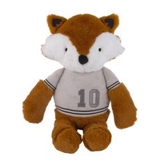 a stuffed animal with a jersey on it's chest and the number 10 on its chest