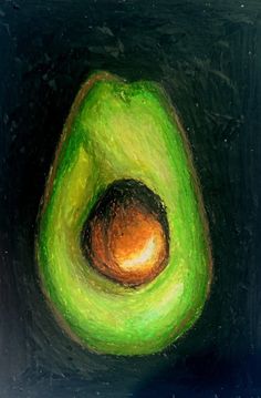 an avocado is shown on a black background with green and orange colors in the center