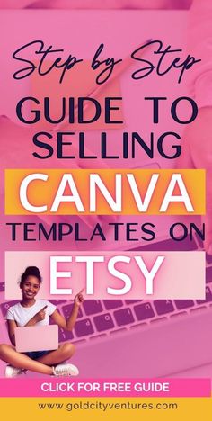 a woman sitting in front of a laptop computer with the text, how to sell canvass on etsy