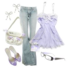 save and follow! #outfits Summer Outfits Purple, Pale Purple Outfit, Everyday Coquette Outfit, Pastel Outfit Inspo Aesthetic, Pink Purple Blue Outfit, Purple Outfit Ideas Aesthetic, Pastel Purple Clothes, Y2k Feminine Outfits, Aesthetic Outfits Purple