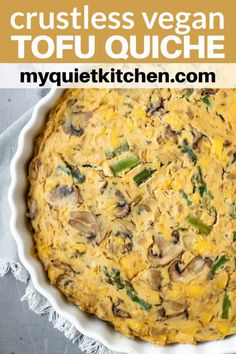 the crustless vegan tofu quiche in a white dish