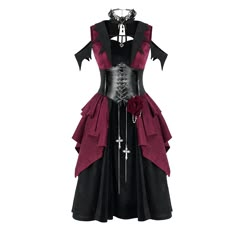 PRICES MAY VARY. 90% Polyerter included: a Gothic dress, belt, necklace. Features: Bat sleeve design, red and black color, multi-layered hemline. Impress at a party or on Halloween. Scenarios: Suitable for casual everyday wear, Halloween cosplay, holiday themed parties, Renaissance themed cosplay, dating, school, etc. Note: Please use our size, not the size recommended by Amazon. Red Vampire Costume, Evil Princess Dress, Sigma Outfit, Modern Vampire Outfit, Vampire Costume Ideas, Dark Red Quinceanera Dresses, Halloween Costumes Vampire, White Gothic Dress, Horror Dress