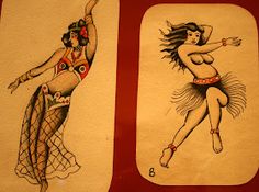 two drawings of women in different poses on paper towels, one with an image of a woman dancing