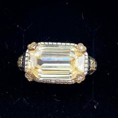 18k And 925 Sterling Canary Crystal Ring From Judith Ripka Jr Two. Excellent Condition - Never Worn! Please Note There Is A Faint Mark Inside The Crystal (Depicted In Images0 - This Was The Condition When I Purchased It. Only Noticeable When You "Zoom In". Crystal Measures 1/2 Inch By 1 Inch. Side Point Diamonds. Stamped On Shank And Inside The Ring. Size 7 - Can Easily Be Resized Your Jeweler. Total Weight Approximately 11g I Do Not Have The Original Box. Will Ship In Tiny Ring Box To Insure Sa Luxury Gold Topaz Ring, Elegant Yellow Topaz Ring With Gemstone Accents, Elegant Formal Topaz Ring With 17 Jewels, Elegant Jewelry With Gemstone Accents, Elegant Collectible Jewelry With Gemstone Accents, Formal Yellow Topaz Ring With Diamond Accents, Luxury Gold Topaz Wedding Ring, Classic Yellow Gold Topaz Ring With Gemstone Accents, Yellow Gold Diamond Cut Topaz Ring