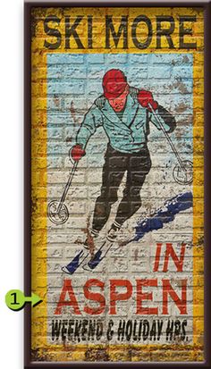 an advertisement for ski more in aspen, with a man skiing down the hill on skis