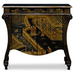 Black Crackle Chinoiserie Courtyard French Motif Oriental Commode Witchy Basement, Courtyard French, Basement Vibes, Black Chinoiserie, Dutch Chocolate, Chinoiserie Furniture, Chinese Courtyard, Imperial Dragon, Floor Screen