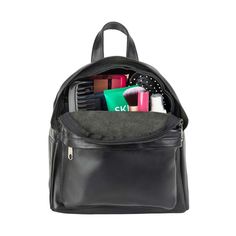 Mini Leather Backpack in black - inside view On-the-go Backpack With Anti-theft Pocket, Commuting Softback Bag With Zipper Pocket, Daily Use Black Backpack With Zipper Pocket, Softback Backpack With Anti-theft Pocket For On-the-go, On-the-go Softback Backpack With Anti-theft Pocket, Everyday Leather Backpack With Anti-theft Pocket, Leather Backpack With Anti-theft Pocket For Everyday, Softback Bags With Anti-theft Pocket For On-the-go, Softback Backpack With Anti-theft Pocket For Daily Use