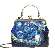 PRICES MAY VARY. Great Quality. Great color, nicely made, strong clasp. Every purse is made with painting printed smooth PU leather, lining with the soft flannel fabric edged with lace. Antique brass color metal top handle and frame carved with flowers make the handbag looks more elegant and retro. Unique Design. Inspired by the Van Gogh beautiful art work The Starry Night painting, the clutch purse is printed on all bag sides. Using Ultraviolet LED Inkjet Printing technology, pretty vibrant and Van Gogh Artwork, Lace Purse, Painting Bedroom, Vintage Kiss, Lace Bag, The Starry Night, Starry Night Van Gogh, Clutch Purse Evening, Beautiful Handbags