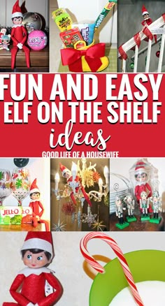 an elf is sitting on top of a chair with the words fun and easy elf on the shelf ideas