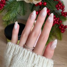 Snowfall Holiday Snowflake Nails, Short Almond Holiday Nails, 3d Winter Nails, Pearl Inspired Nails, Short Snowflake Nails, Short Almond Nails Winter, Snowflake Nails Short, Winter Snowflake Nails, Kids Nail Designs