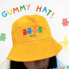 Gummy Bear Outfit, Bear Bucket Hat, Gummy Bear, Fashion Icon, Gummy Bears, Check Shirt, Yellow Blue, Keep It Cleaner, All Over The World