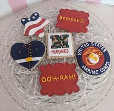 Marine Corp Cookies #decoratedcookies #marines Marine Corp Birthday, Marine Cookies, 80th Birthday Party, Us Marine, 80th Birthday, Marine Corps, Cookie Decorating, Birthday Party, Birthday