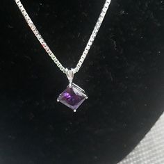 Amethyst Cz Pendant Purple Cubic Zirconia Necklace As Gift, Purple Cubic Zirconia Necklace For Gift, Purple Diamond Cut Sterling Silver Jewelry, Purple Sterling Silver Diamond Cut Jewelry, Purple Gemstone Necklace In Cubic Zirconia, Purple Sterling Silver Jewelry Diamond Cut, Purple Cubic Zirconia Gemstone Necklace, Purple Gemstone Necklace With Cubic Zirconia, Purple Square Pendant Jewelry For Gift