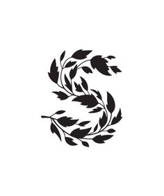 the letter s is made up of leaves and has black letters on it, which spell out