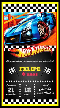 a poster with a racing car on it's back and the words hot wheels written in spanish