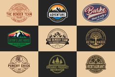 the logos for various businesses are shown in different colors and sizes, including brown, green,