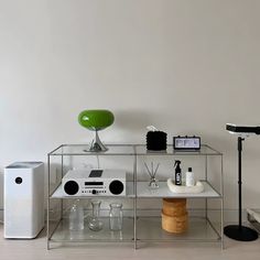 a shelf with various items on top of it