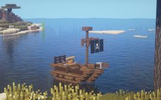 Small Minecraft Boat, Minecraft Pirate Decoration, Tiny Boat Minecraft, Minecraft Pirate Ship Interior, Ship In Minecraft, Small Pirate Ship, Small Pirate Ship Minecraft, Minecraft Statues, Minecraft City Buildings