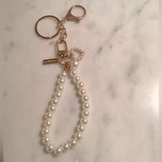 New Without Tags. Add A Little Extra To Your Bag! Pearl Keychain, Purse Keychain, Cat Charm, Room Makeover Inspiration, Key Card Holder, Card Holders, Room Makeover, You Bag, Heart Charm