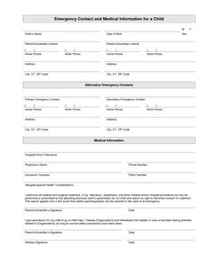 an emergency medical information form is shown