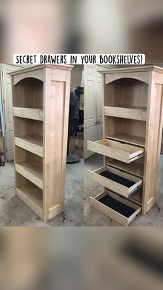 there are two bookshelves in the process of being built