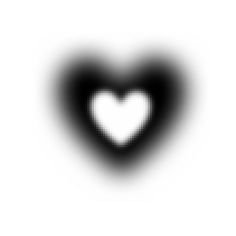 a black and white heart shaped object in the middle of a light filled area with only one eye visible