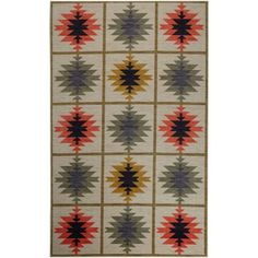 a multicolored rug with squares and stars on the front, in various colors