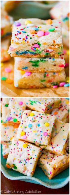 there are several different types of cookies on the plate and one has sprinkles