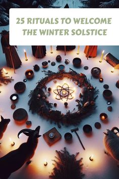 People gathered in a circle performing winter solstice rituals with candles and decorations. Text reads "25 Rituals to Welcome the Winter Solstice". Norse Wicca, Winter Solstice Crafts, Hygge Witch, Yule 2024, Witchy Recipes, Yule Ideas, Winter Solstice Gifts, Winter Solstice Rituals, Winter Solstice Party