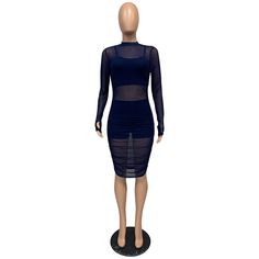 Navy Blue 3pcs Mesh Bodycon Dress with Vest and Short Fitted Blue Mesh Dress For Summer, Fitted Blue Mesh Dress For Spring, Blue Fitted Mesh Dress For Spring, Blue Mesh Dress For Night Out, Fitted Blue Two-piece Party Dress, Blue Fitted Two-piece Party Dress, Short Women Dresses, Dress With Vest, Shoulder Ruffle Dress