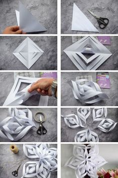 the steps to make an origami snowflake