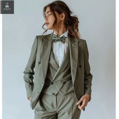 Sage Green Suit Wedding Women, Pant Suit Prom Women, Masculine Professional Outfits For Women, Sage Suit Women, Female In A Suit, Wedding Suits Bride, Prom Suits Women Elegant, Unique Suits Women, Color Suits Women