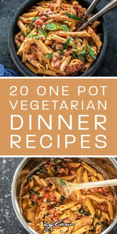 pasta in a pan with the words 15 vegetarian pasta recipes for dinner