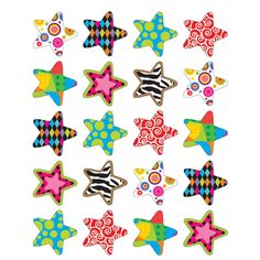 many different colored stars on a white background