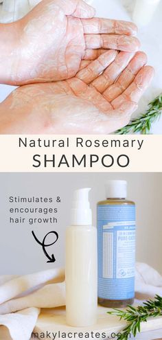 Making your own nourishing shamoo is so simple. All you need is castile soap, rosemary & peppermint essential oils, water and jojoba oil. This shampoo will nourish your hair and stimulate new hair growth. Shampoo With Castile Soap, All Natural Shampoo, Rosemary Shampoo, Natural Hand Soap, Shampoo Recipe, Hair Growth Foods, Natural Beauty Recipes, Homemade Cosmetics