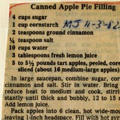 an old recipe for apple pie filling