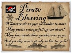 a pirate blessing card with fish and ship