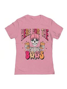 COMFY & COOL: Nearly There offers graphic shirts made of materials that are durable, comfortable, and easy to care for. Whether you're looking for a funny, inspirational, or pop-culture-inspired graphic shirt, we've got you covered.Nearly There Here For The Boos Pastel Fall Halloween Graphic Ladies Cotton T-Shirt Pink Casual  Short Sleeve  Cartoon,Geometric,Halloween,Letter    Women Clothing, size features are:Bust: ,Length: ,Sleeve Length: Halloween Slogan T-shirt For Streetwear, Halloween Pink T-shirt With Screen Print, Halloween Novelty T-shirt With Graphic Print, Pink Halloween T-shirt With Screen Print, Novelty Letter Print Tops For Streetwear, Funny Print Graphic Tee For Fans, Graphic Tee With Funny Print For Fans, Funny Print Graphic Tee For Fan Merchandise, Graphic Tee Shirt With Funny Print For Fans