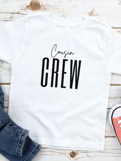 Planning a cousins get together or vacation? Get this cute, funny matching cousins shirts for your next family reunion or vacation/weekend trips. It is sure to draw attention! These unisex shirts are soft and comfortable, perfect for party or travel. 
#cousinstrip #girlsvacation #cousinsweekend #travel #vacation Cousin Crew Shirts Kids, Matching Cousin Shirts, Cousin Crew Shirts, Cousin Shirts, Funny Matching, Girls Vacation, Cute Matching