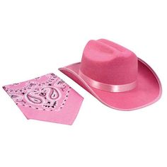 a pink cowboy hat, bandanna and handkerchief on a white background with the word love