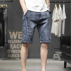 Embrace the cool and casual style with these knee-length jeans shorts for men. Designed with a mid waistline and crafted from high-quality cotton material, they provide optimal comfort and durability. The loose fit offers a relaxed and effortless look, perfect for casual occasions. A must-have addition to your summer wardrobe, these versatile shorts will keep you stylish and comfortable throughout the season.Specifications Waist Type: MID Style: Casual Season: Summer Pattern Type: Solid Pant Sty Knee-length Jeans With Pockets For Summer, Casual Knee-length Bermuda Shorts With Built-in Shorts, Casual Above Knee Bottoms With Pockets, Summer Streetwear Knee-length Bottoms, Knee-length Bottoms For Summer Streetwear, Knee-length Summer Streetwear Bottoms, Knee-length Cotton Jeans For Summer, Denim Blue Knee-length Shorts For Summer, Medium Wash Knee-length Shorts For Spring