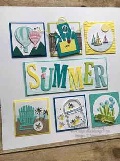 a card with the words summer written on it and pictures of different things around it