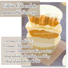 three scoops of white chocolate peanut butter cupcake with text overlaying it