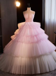 Ruffle Prom Dress, Quinceanera Dresses Pink, Long Sleeve Prom, Full Skirt Dress, Blue Tulle, Korean Fashion Dress, Fairytale Dress, Pink Tulle, Prom Dresses With Sleeves